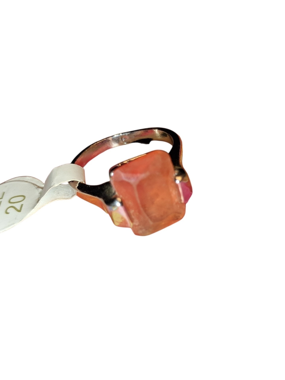 Silver-Tone Ring with Orange Rectangular Stone - Women Jewelry